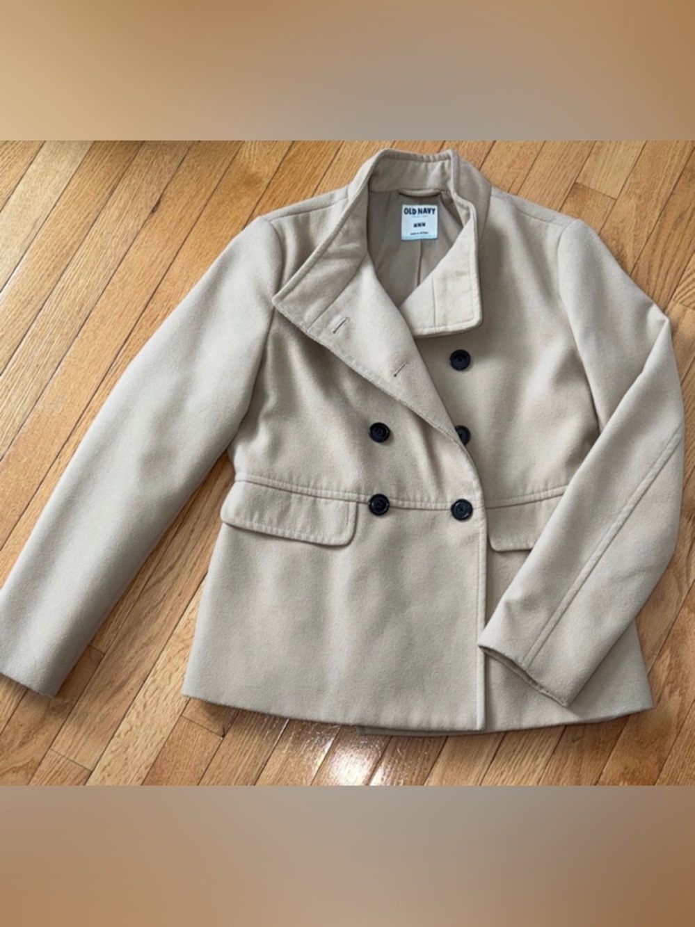 Old Navy Tan Double-Breasted Peacoat | Women’s Medium | Classic Wool Blend